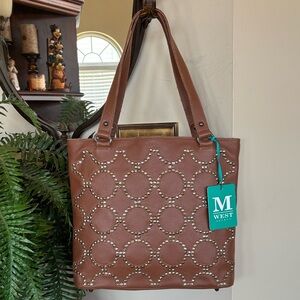 Brand New Montana West Select Genuine Leather Brown Studded Concealed Carry Tote